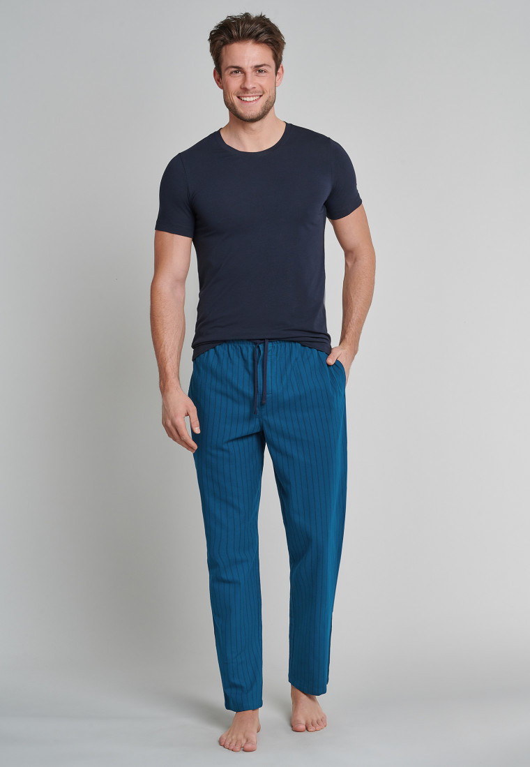 Loungehose lang Flanell Streifen nachtblau - Mix+Relax