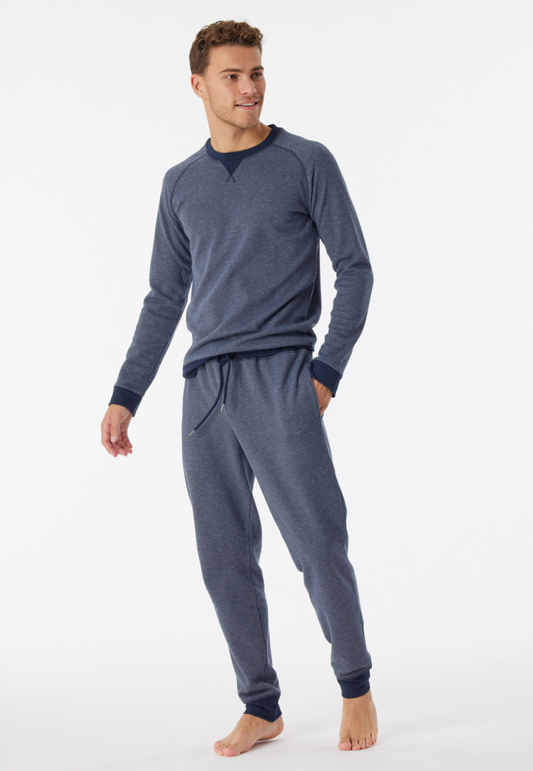 Loungehose lang Fleece Bündchen nachtblau - Mix+Relax