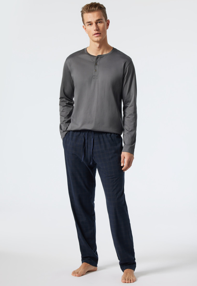 Pantaloni lounge lunghi in pile con motivo decorativo a quadri in tonalità blu scuro/grigio - Mix+Relax