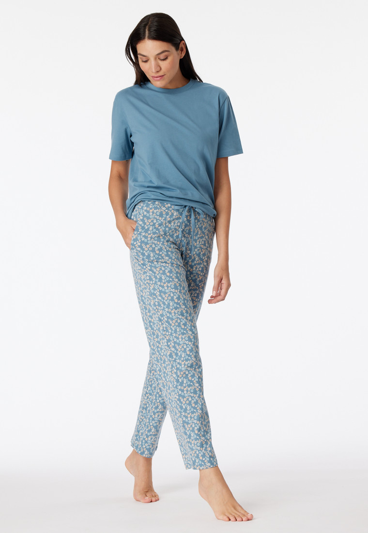 Pantaloni lounge lunghi in jersey a fiori blu-grigio - Mix+Relax