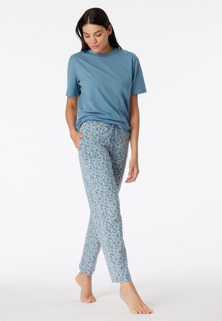 Lounge pants long jersey flowers blue gray - Mix+Relax