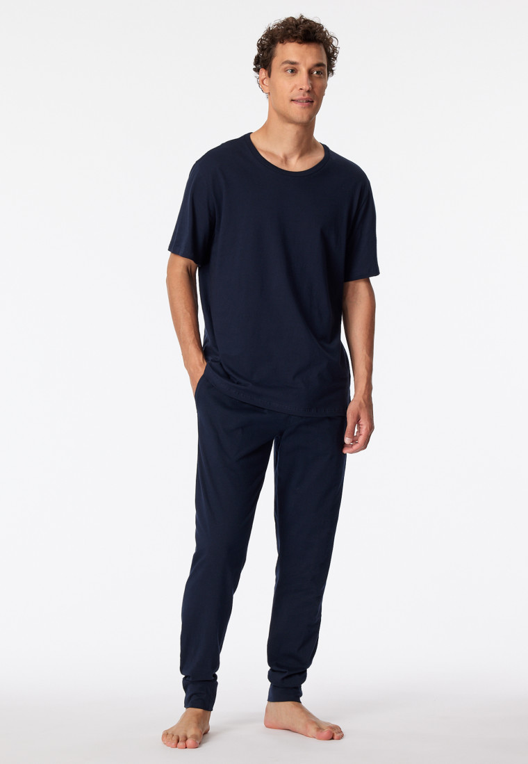 Long jersey lounge pants cuffs dark blue - Mix & Relax Cotton