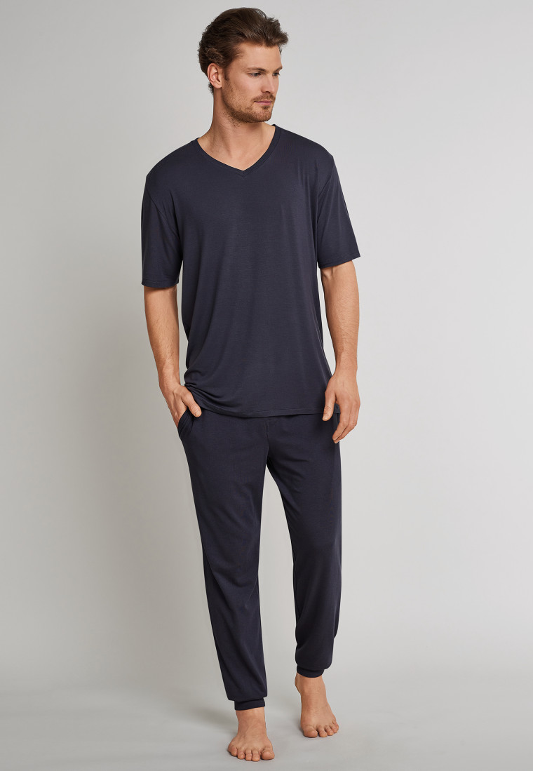 Loungehose lang Jersey Bündchen dunkelgrau - Mix & Relax Cotton Modal