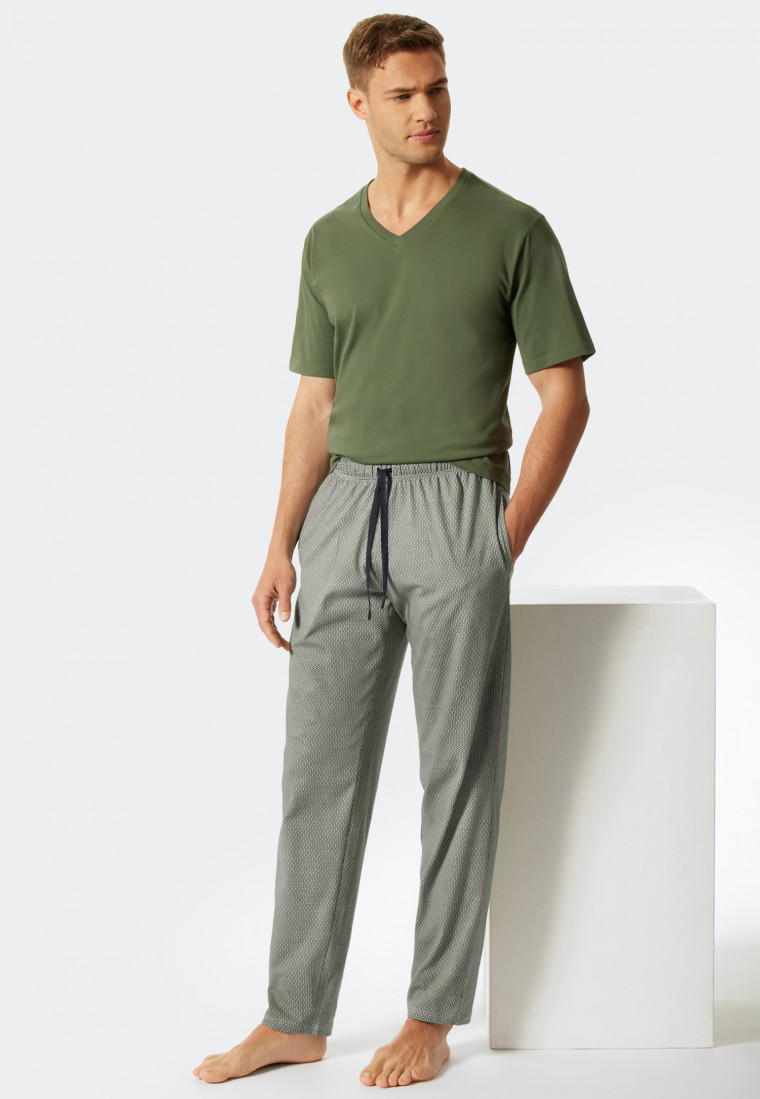 Loungehose lang Jersey khaki gemustert - Mix+Relax