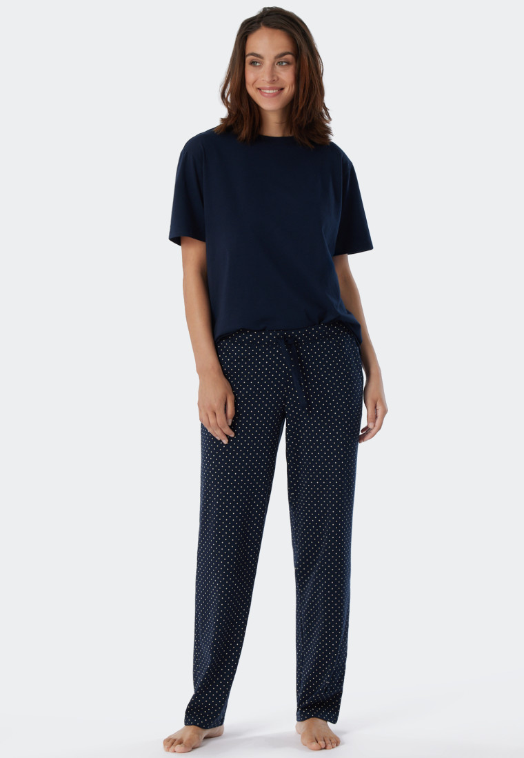 Pantalon d'intérieur long jersey pois bleu foncé motifs - Mix+Relax