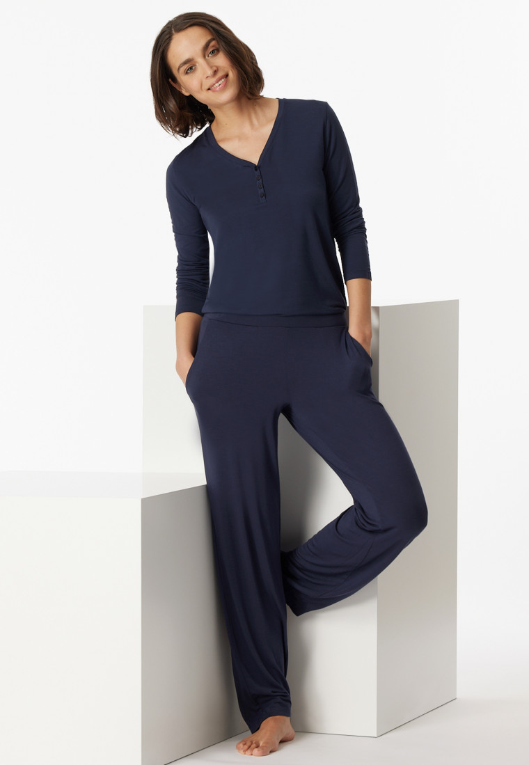 Schiesser Loungehose lang Modal Marlene-Schnitt blau - Mix+Relax