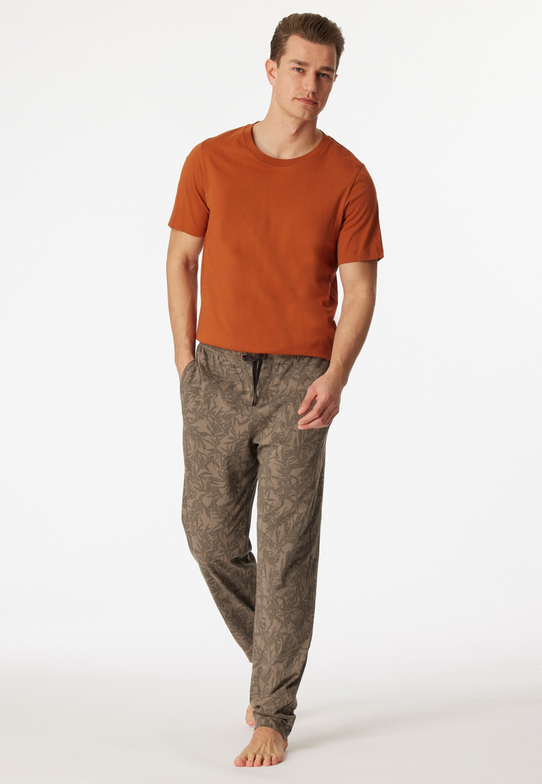 Loungebroek lang biologisch katoen bladeren taupe - Mix+Relax