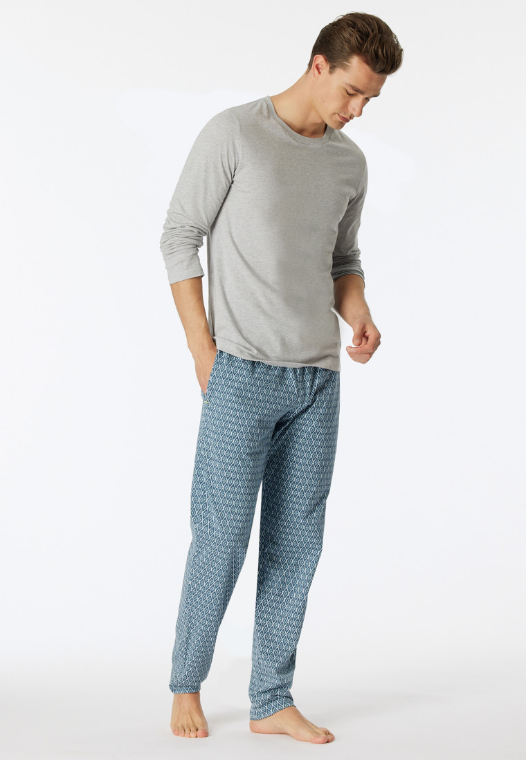 Loungehose lang Organic Cotton blaugrau gemustert - Mix+Relax