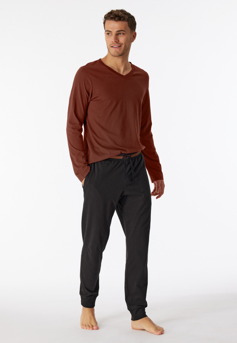 Loungehose lang Organic Cotton Bündchen Streifen anthrazit - Mix+Relax