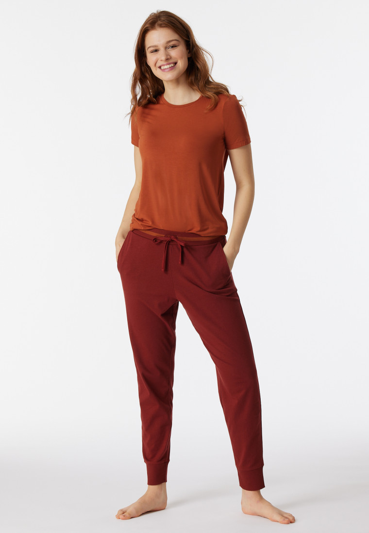 Loungehose lang Organic Cotton Bündchen terracotta - Mix+Relax | SCHIESSER