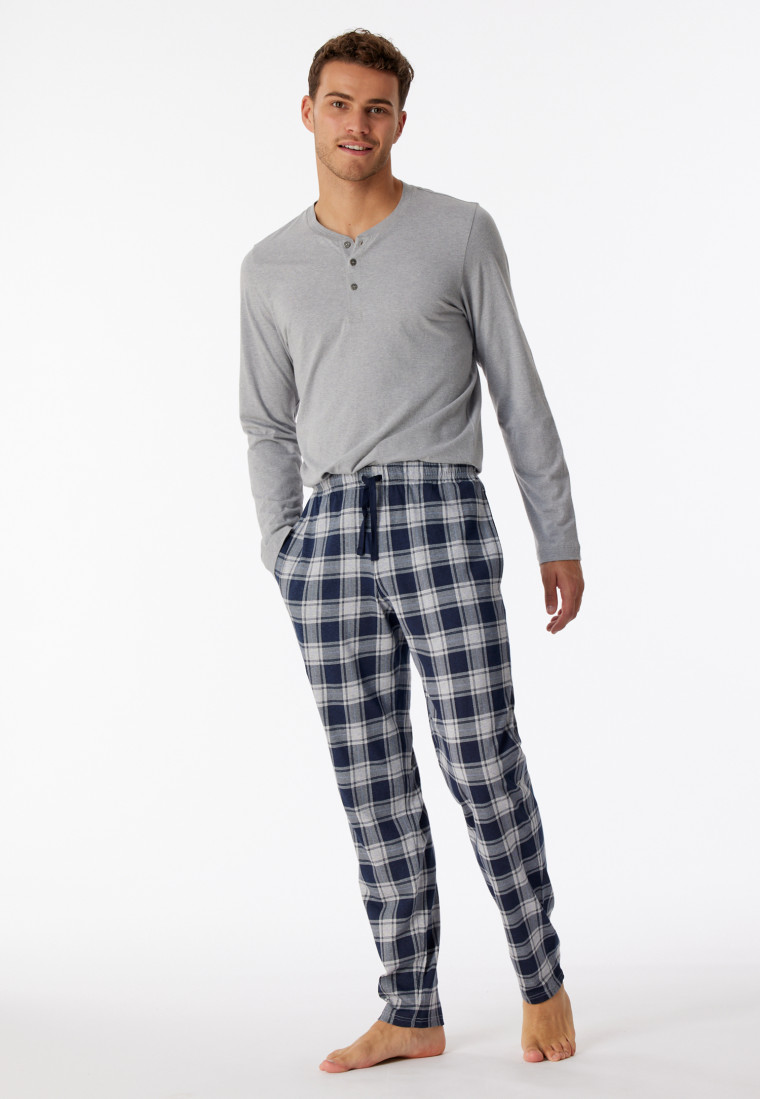 Lounge pants long organic cotton check midnight blue Mix Relax