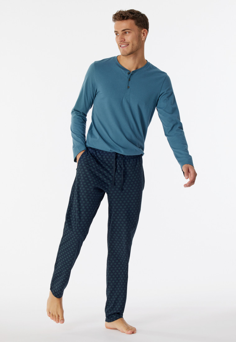 Loungebroek lang biologisch katoen petrol met patroon - Mix+Relax