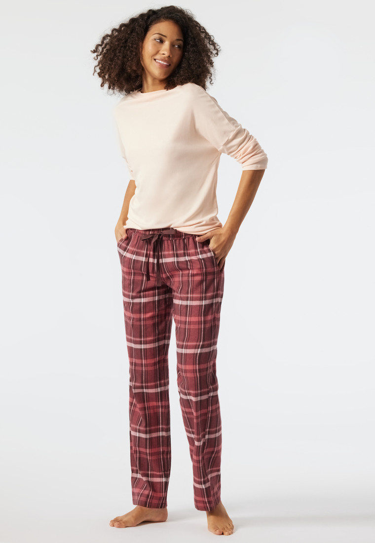 Lounge pants long woven flannel checkered red-brown - Mix+Relax