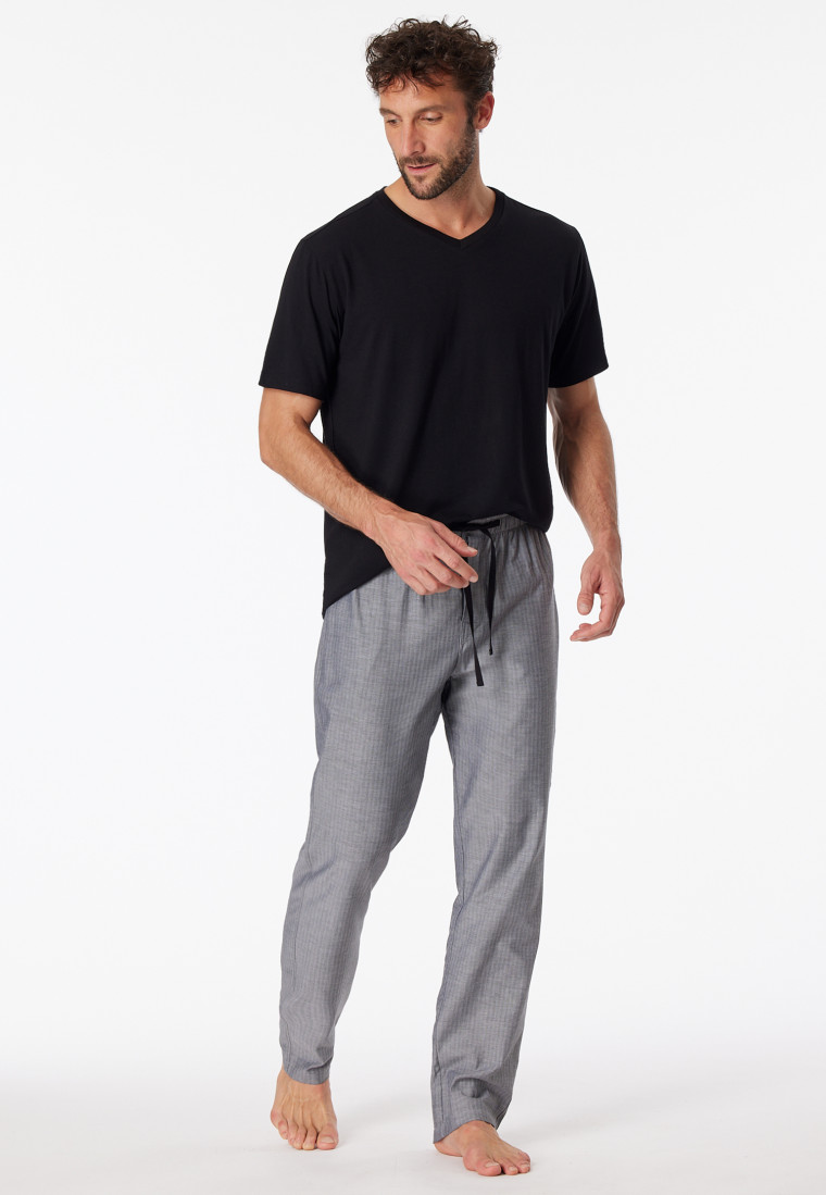 lounge pants long woven fabric herringbone black pattern - Mix & Relax