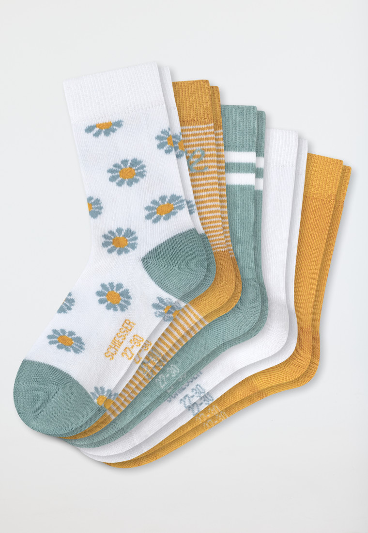 Lot de 5 paires de chaussettes pour fille fleurs multicolores