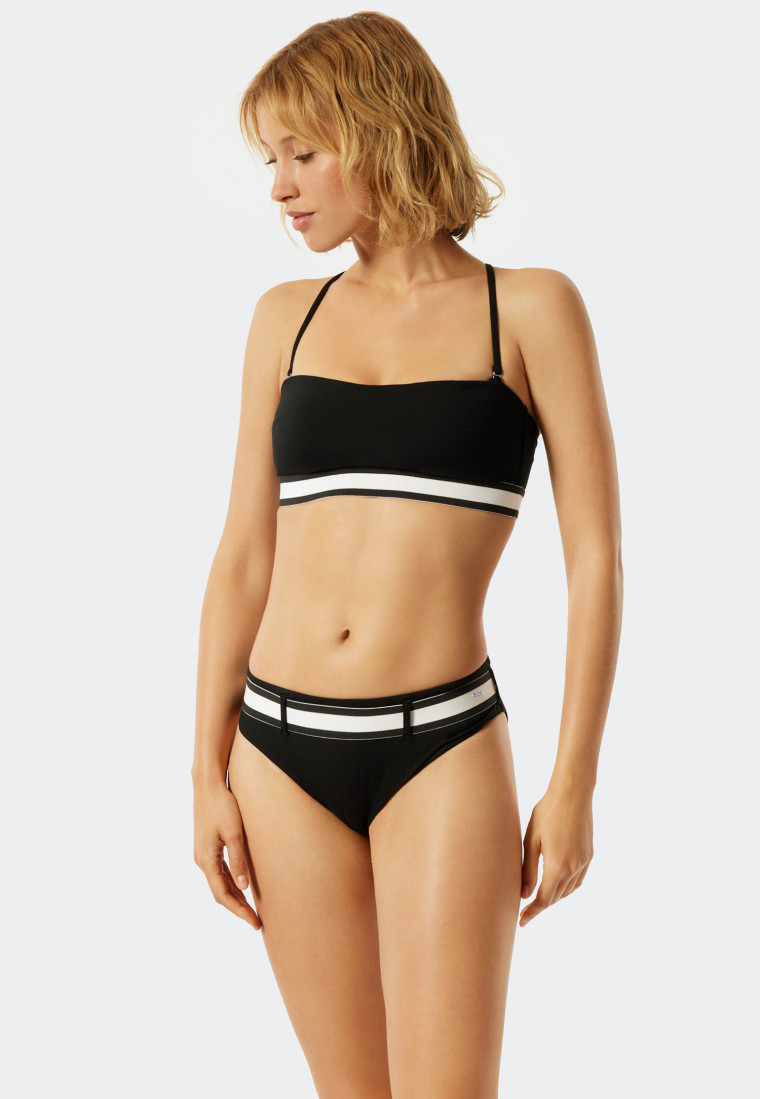 Mini bikini bottoms lined striped stretchy belt black - California Dream