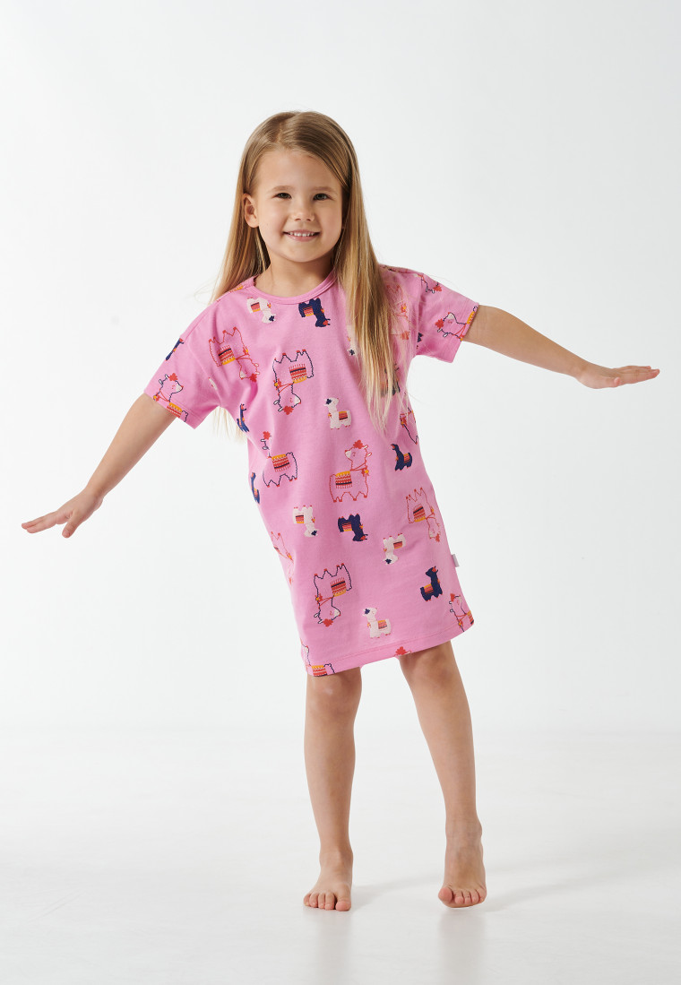 Sleep shirt short sleeve alpacas pink - Girls World