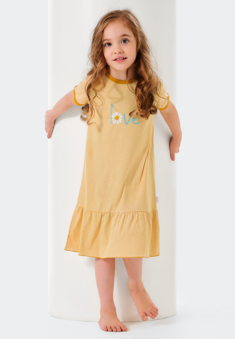 Short-sleeved sleep shirt organic cotton bamboo flounce stripes daisy - Natural Love