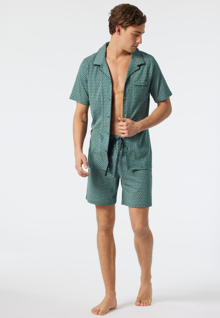 Pyjama court interlock fin passepoil vert foncé - Fine Interlock