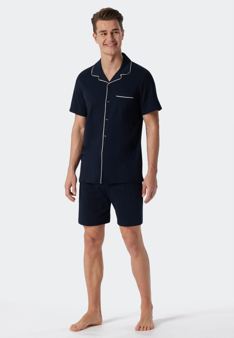 Pyjama court interlock bleu foncé - Fine Interlock