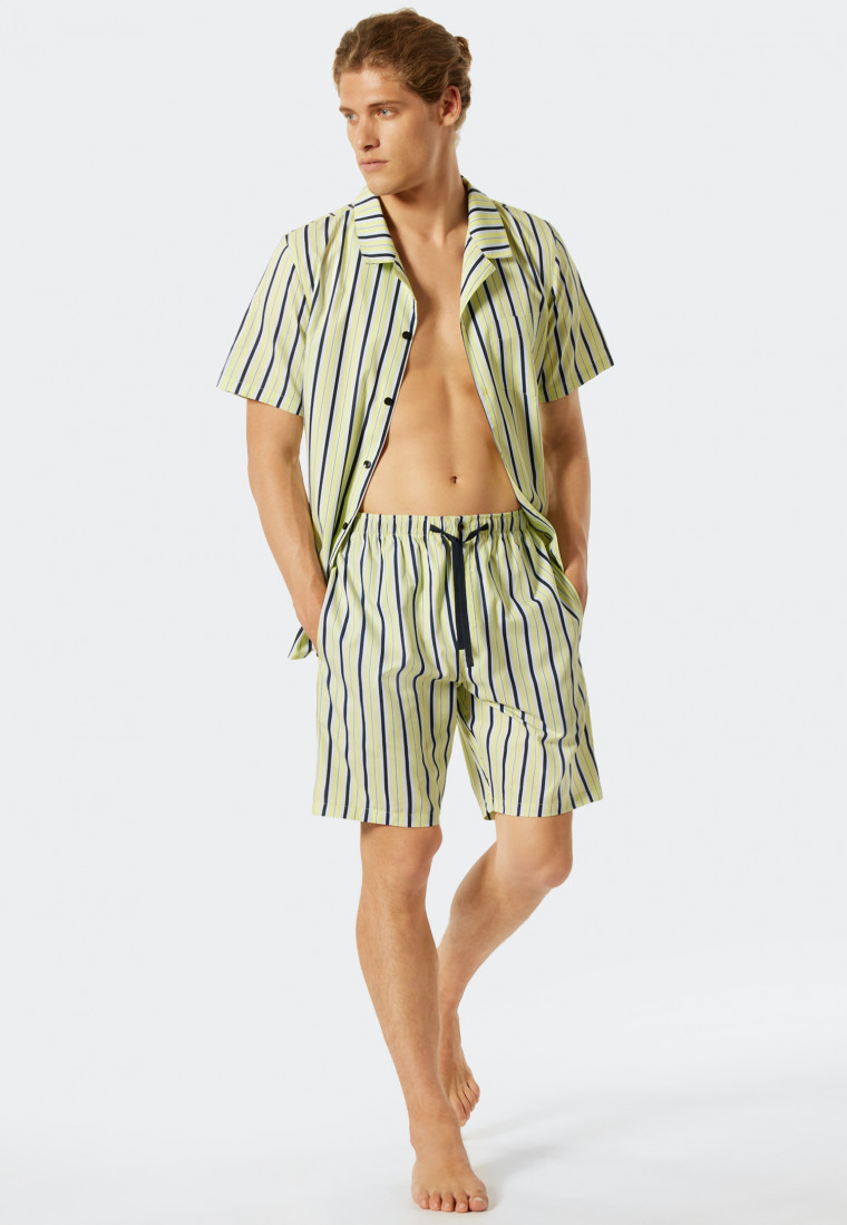 Pajamas short woven fabric button placket striped yellow / blue - Pyjama Story