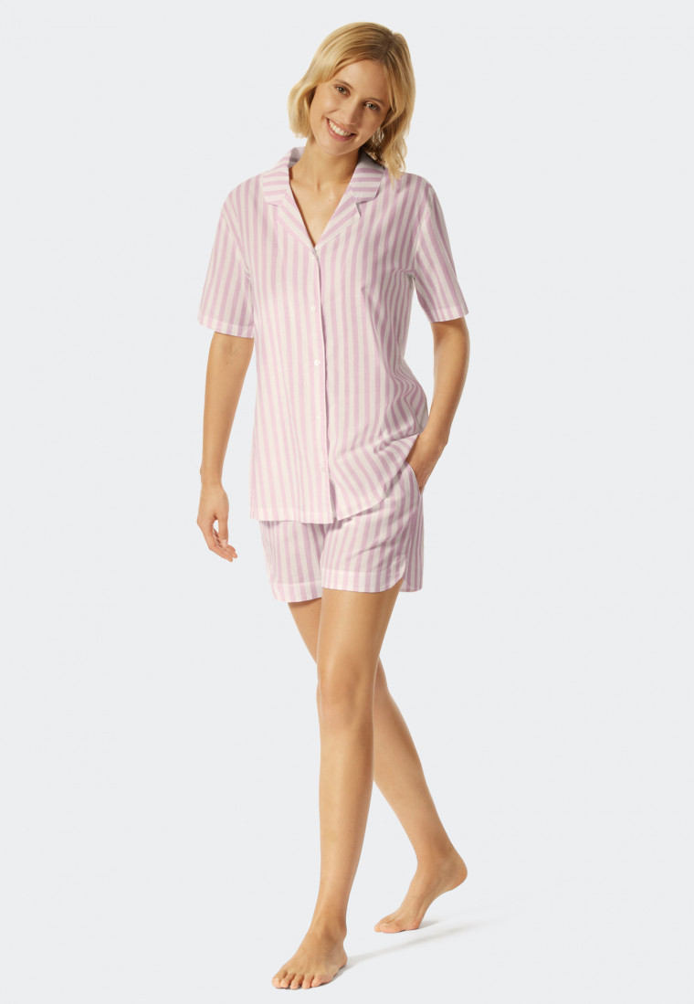 Pajamas short woven fabric stripes lilac - Pyjama Story