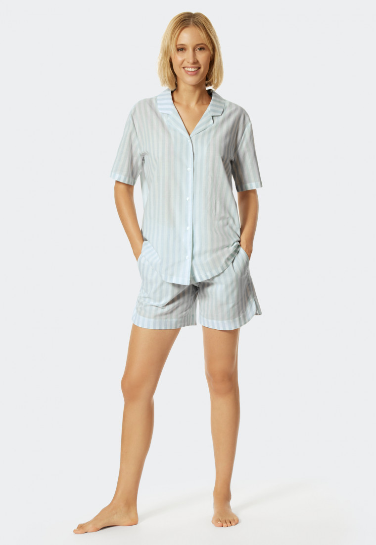 Pajamas short woven fabric stripes light blue - Pyjama Story