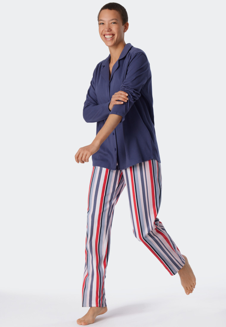 Pyjama long interlock col à revers patte de boutonnage multicolore - Comfort Fit
