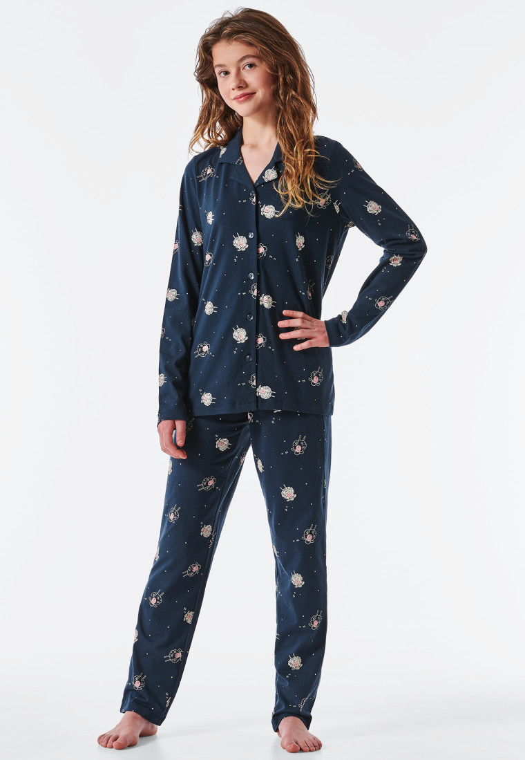 Lange pyjama biologisch katoenen knoopsluiting schaap antraciet - Pyjama Story