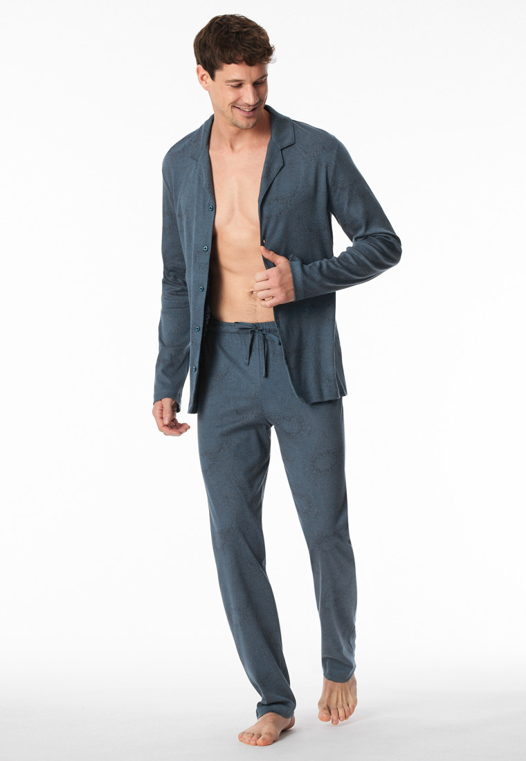 Pyjama lang Paisley jeansblau - Fine Interlock