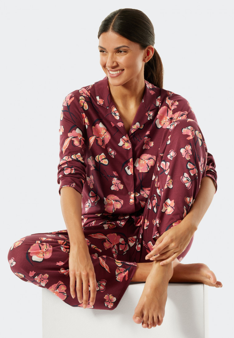 Pajama long lapel collar floral print plum - Modern Floral