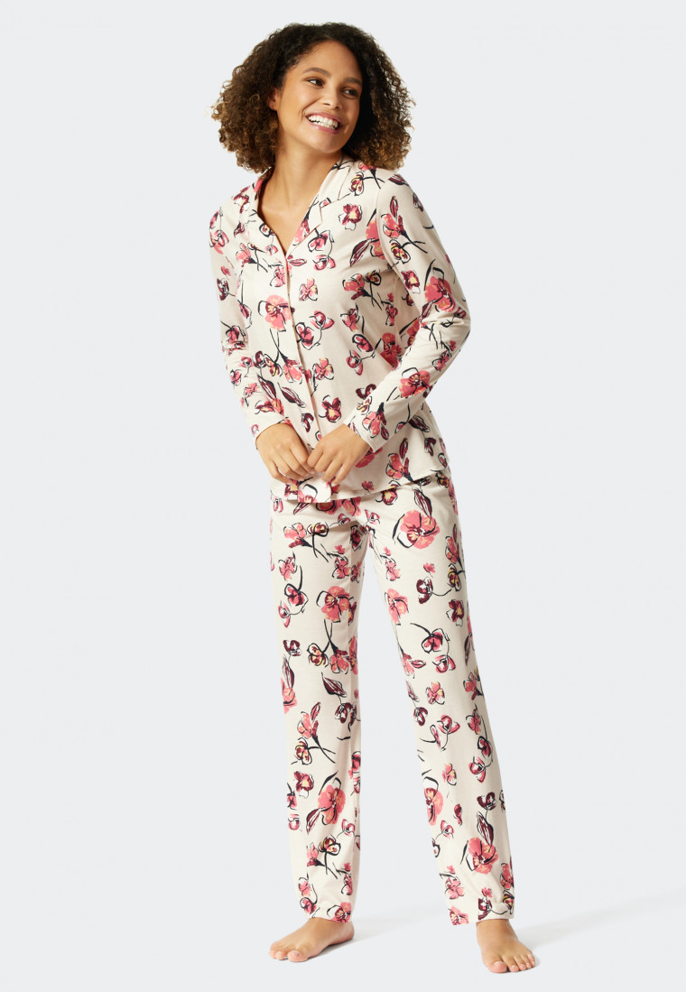 Pajamas long lapel collar floral print sahara - Modern Floral