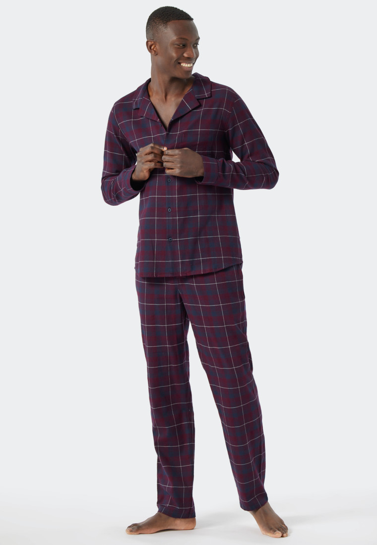 Pyjama long flanelle tissée patte de boutonnage carreaux bordeaux/bleu foncé - Pyjama Story