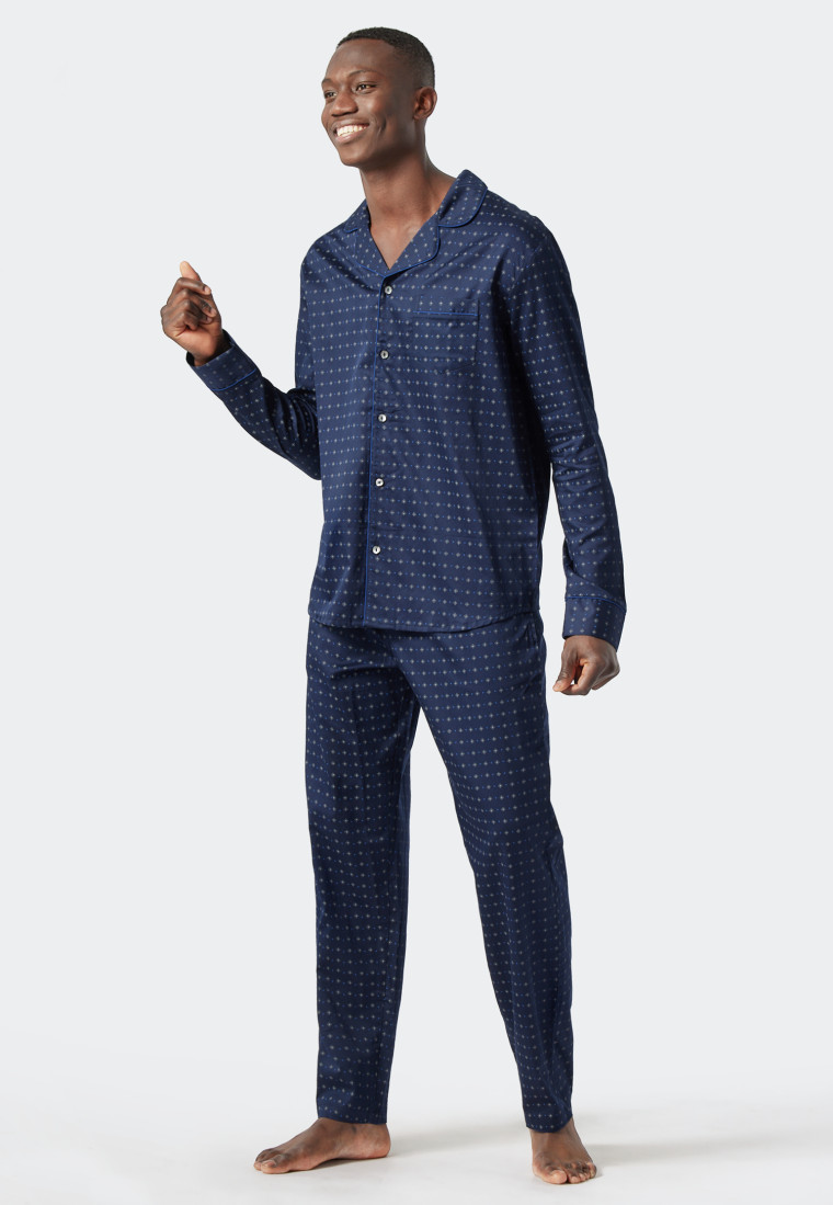 Pyjama lang Websatin Knopfleiste gemustert dunkelblau - selected! premium inspiration