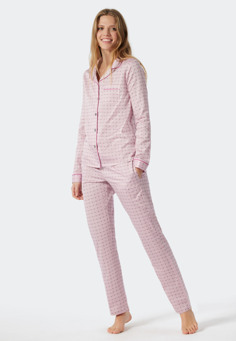Pyjama lang geweven satijnen reverskraag grafische print rosé - Selected! premium inspiratie