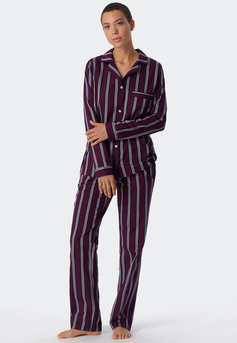 Pyjama lang geweven satijn reverskraag strepen lila - Selected! premium inspiratie