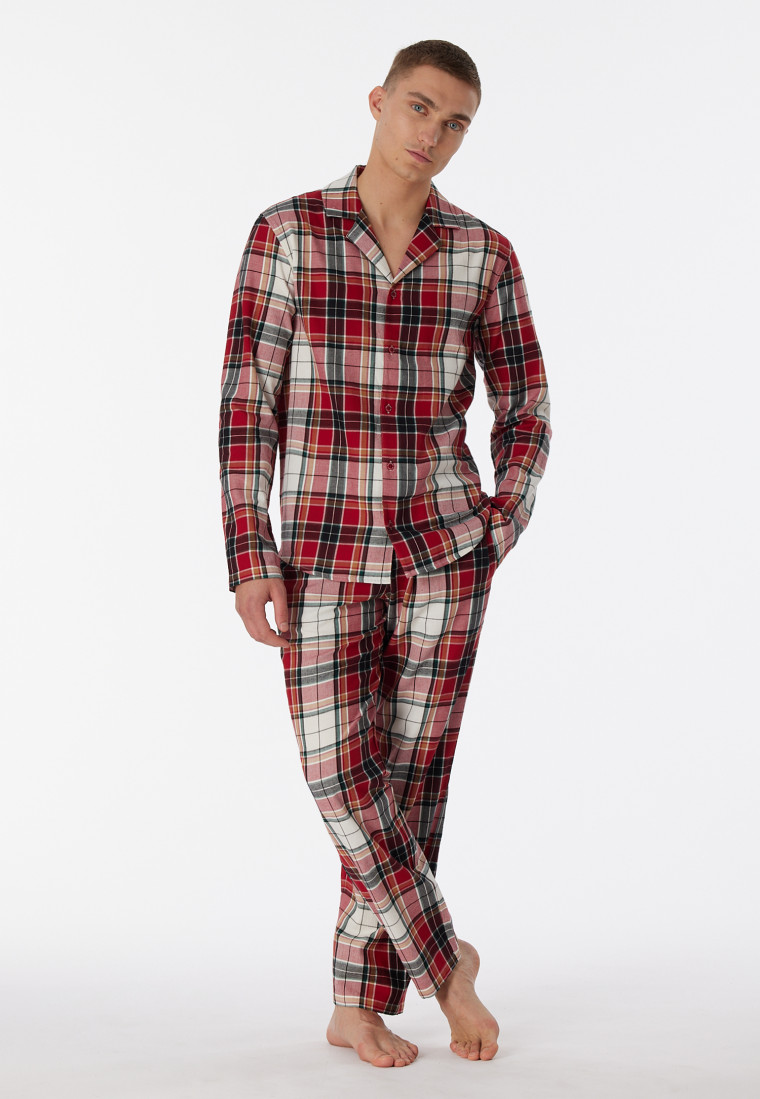 Pyjama lang geweven stof biologisch katoen knoopsluiting meerkleurig - X-Mas