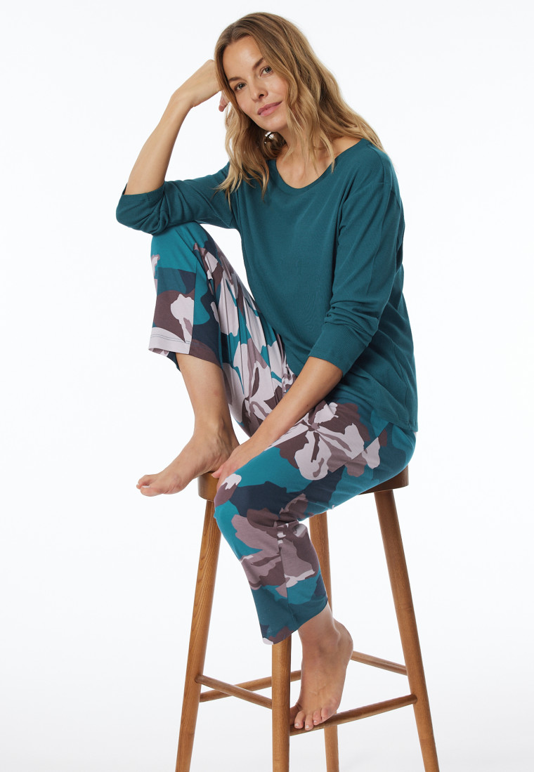 Schiesser Schlafanzug 7/8 Doppelripp petrol - Modern Nightwear