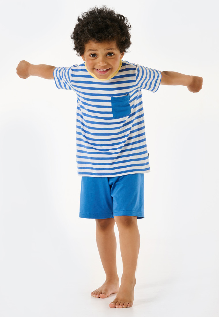 Pyjama court bambou coton bio rayures poche poitrine aqua - Natural Love