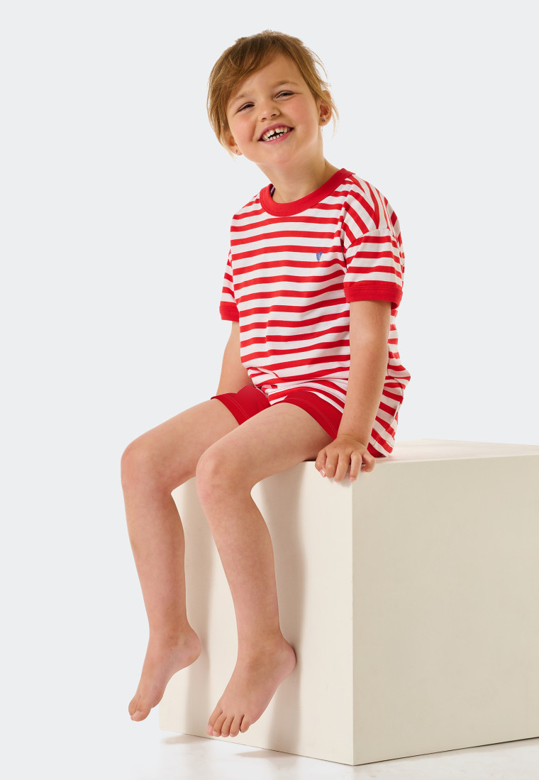 Pajamas short bamboo organic cotton stripes heart red - Natural Love