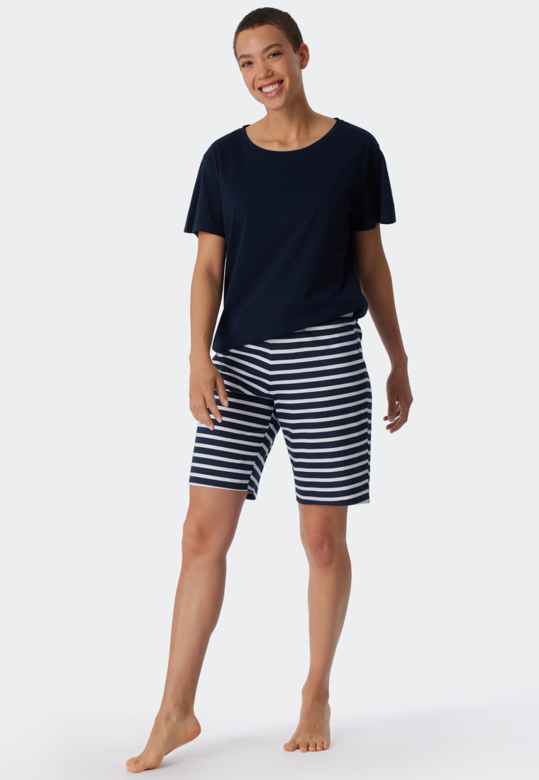 Pyjama kort biologisch katoen donkerblauw - Essential Stripes