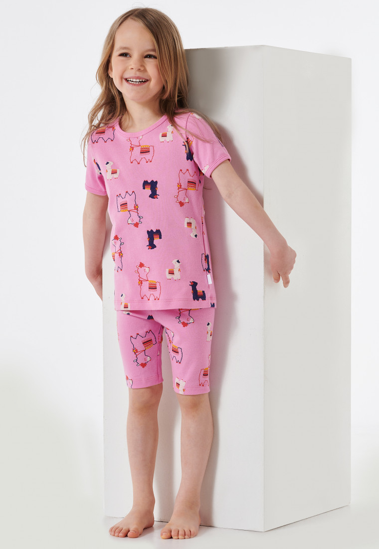 Pyjamas short fine rib alpacas pink - Girls