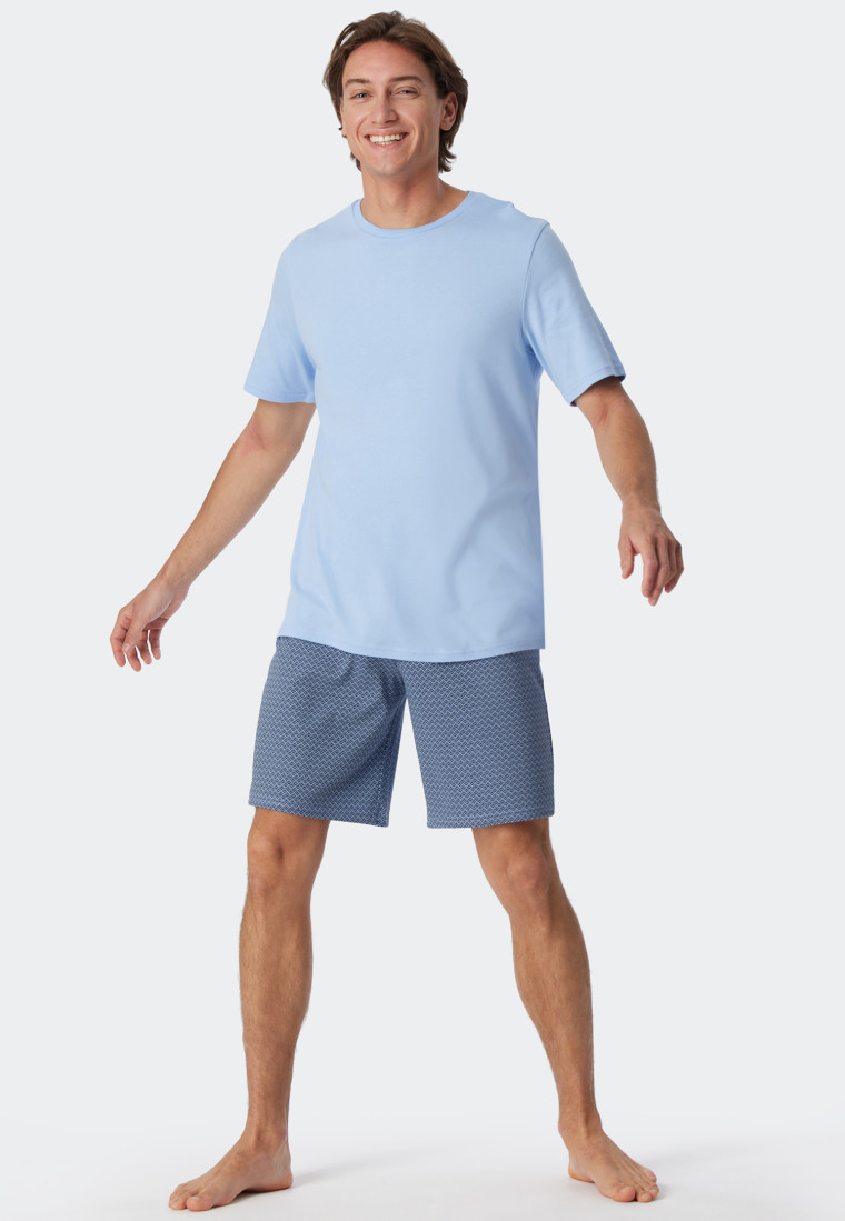 Pyjama court interlock bleu air imprimé - Fine Interlock