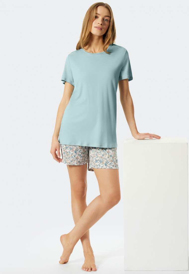 Short pajamas interlock light blue - Feminine Floral Comfort Fit