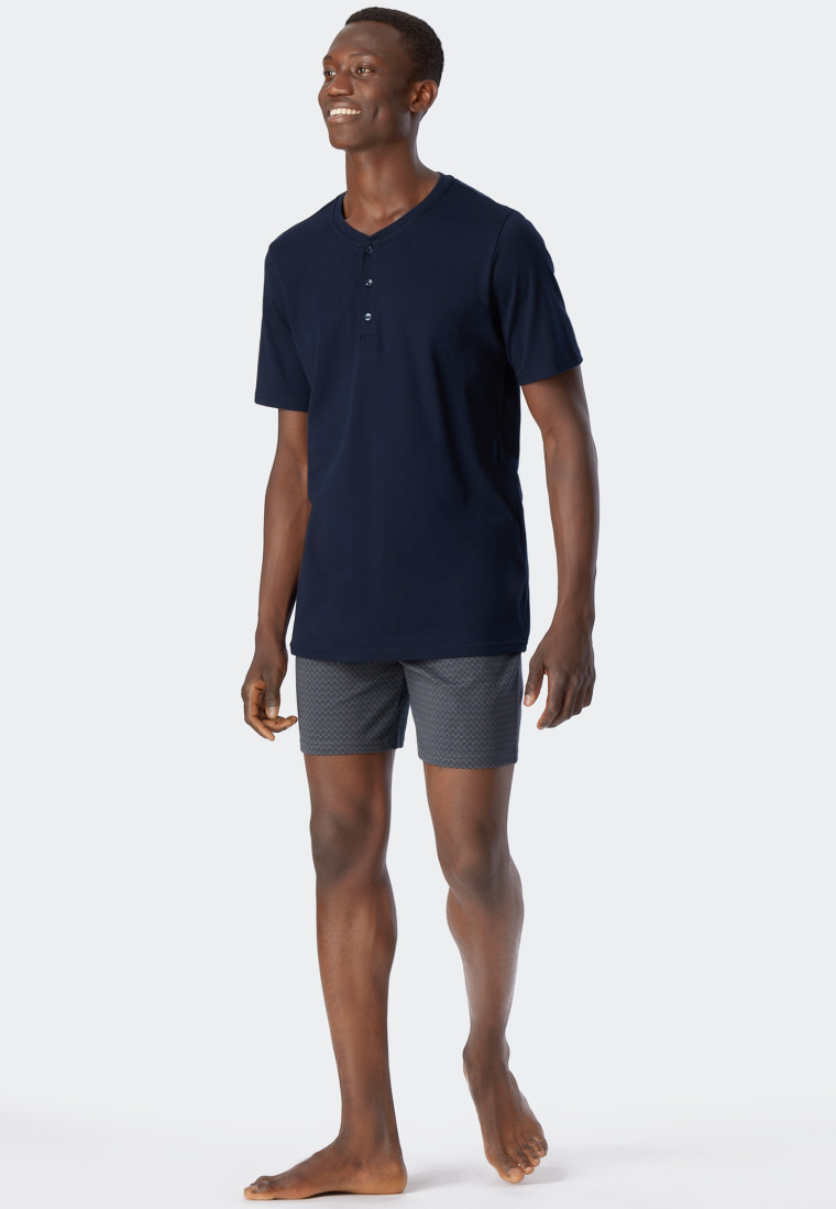 Pajamas short interlock button placket jade patterned - Fine Interlock