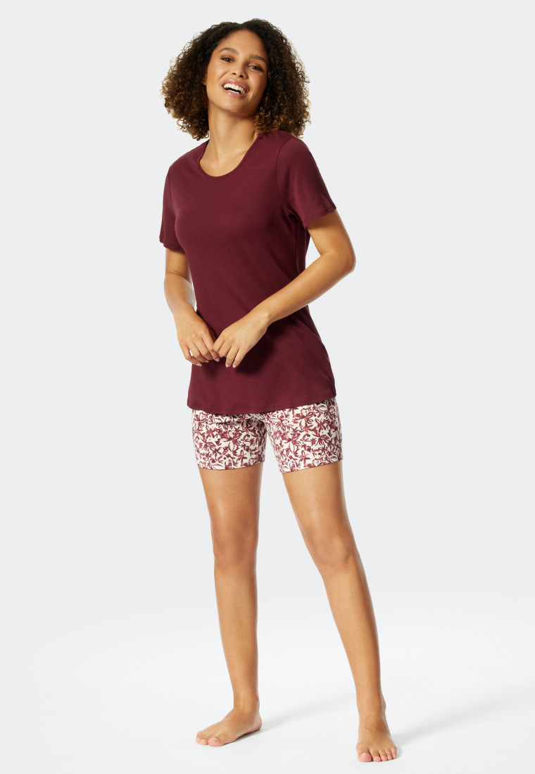 Short pajamas interlock plum - Feminine Floral Comfort Fit