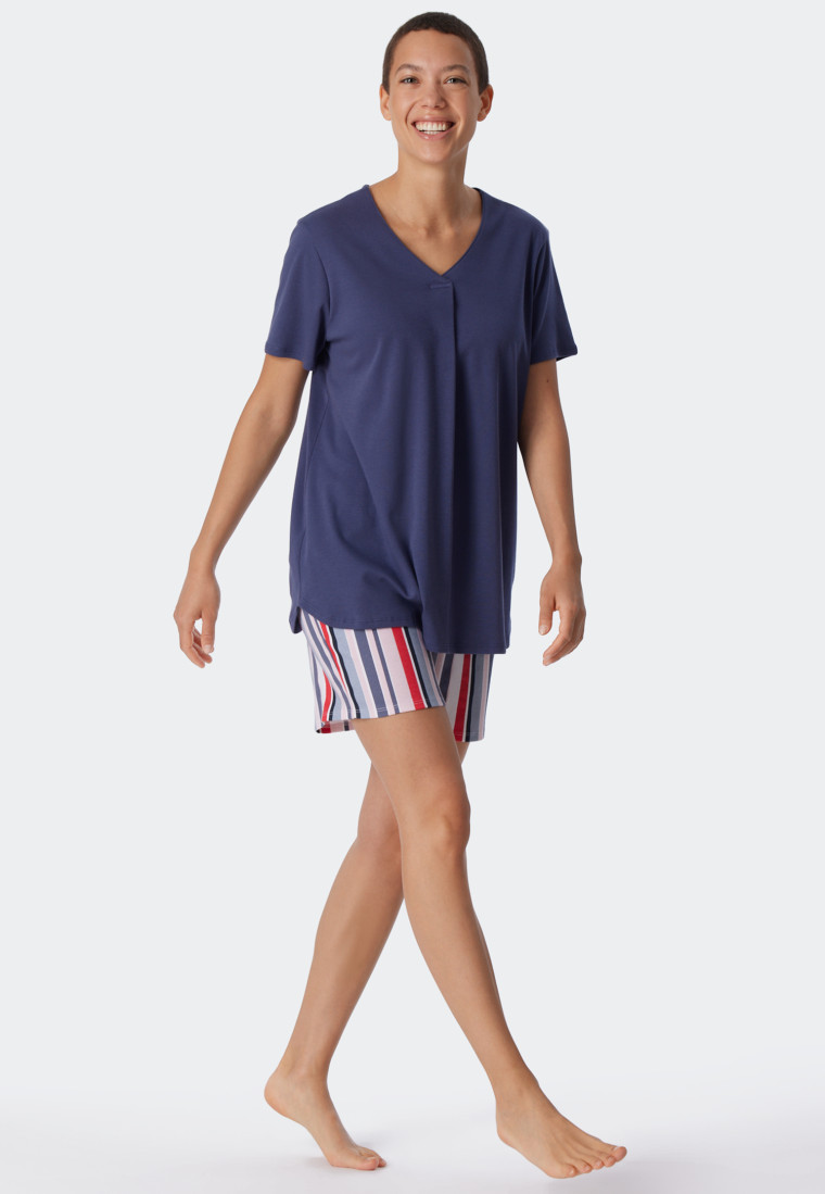 Pyjama court interlock encolure en V multicolore - Comfort Fit