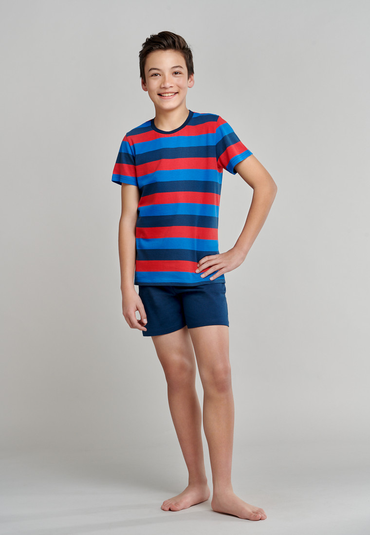 Pyjama court jersey encolure arrondie larges rayures multicolore - Surfer Style