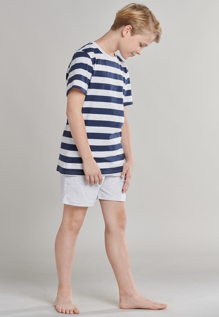 pajamas short jersey crew neck block stripes midnight blue - City Wanderer