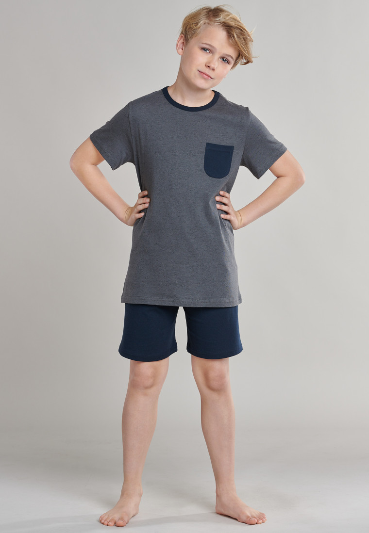 Pyjama kort jersey ronde hals borstzakje donkergrijs - City Wanderer